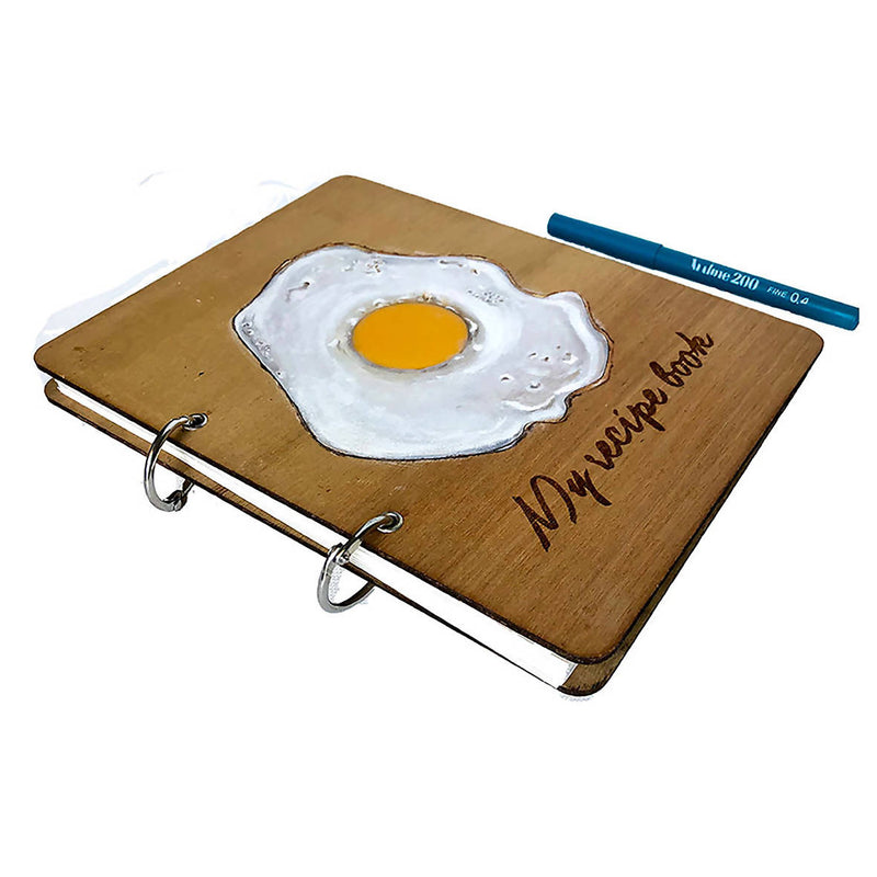 C3 FRIED EGG WOODEN RECIPE BOOK 23 x 17.5 Cm